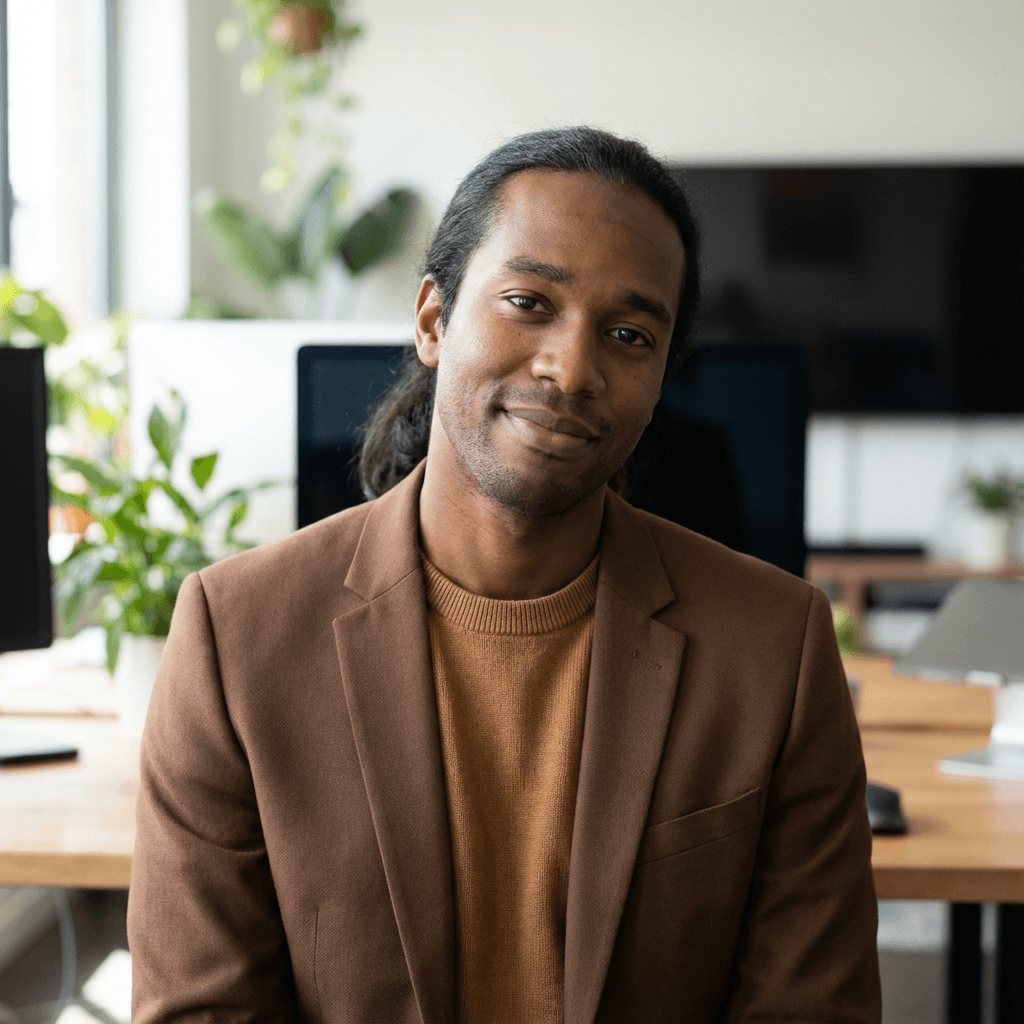 Michael Osei, a business owner from Toronto, looking confident