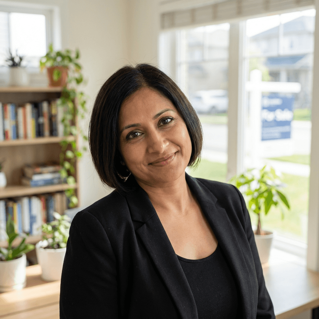 Priya Raman, a marketing consultant in Toronto, smiling softly