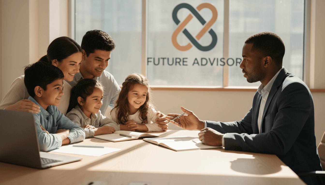 Family meeting with a financial consultant to discuss long-term financial goals
