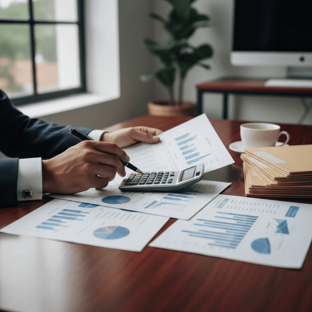 Business owner reviewing investment documents with a financial advisor